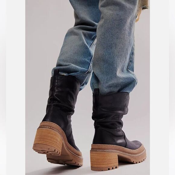 Free People Mel Leather Slouch Boot in Black  Size 7.5 NIB - Picture 2 of 15